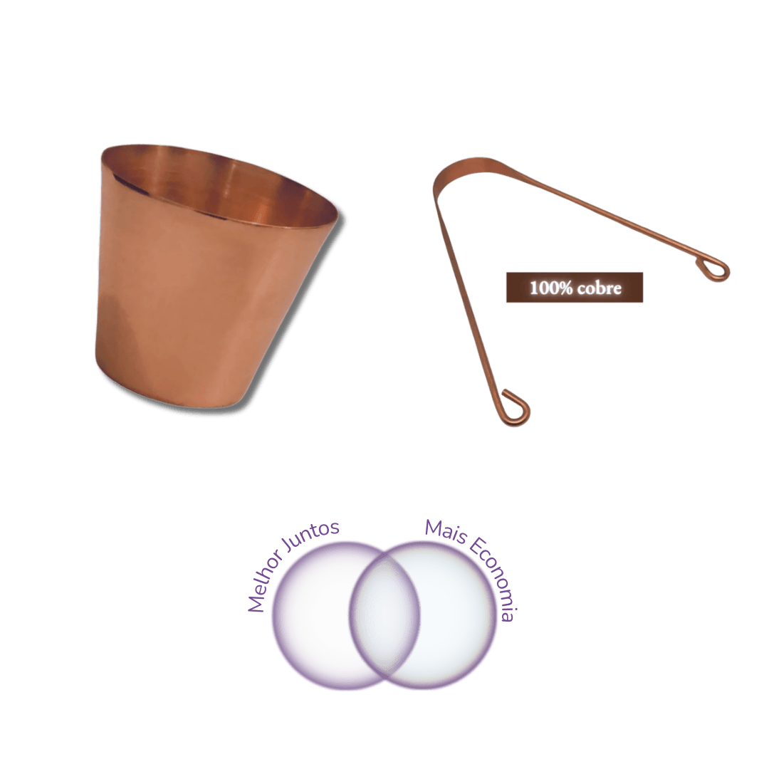 Duo Raspador e Copo de CobreUm ritual simples, natural e milenar para começar o dia com mais saúde e energia. Ao escolher o Duo, você economiza e potencializa os resultados: o Raspador de Língua em Cobre remove toxinas acumuladas durante a noite, enquanto