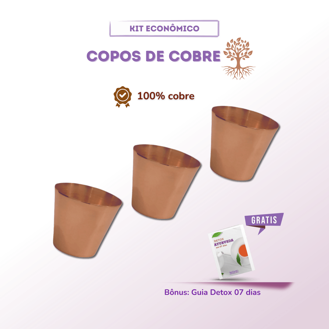 Kit com 03 Copos 100% Cobre