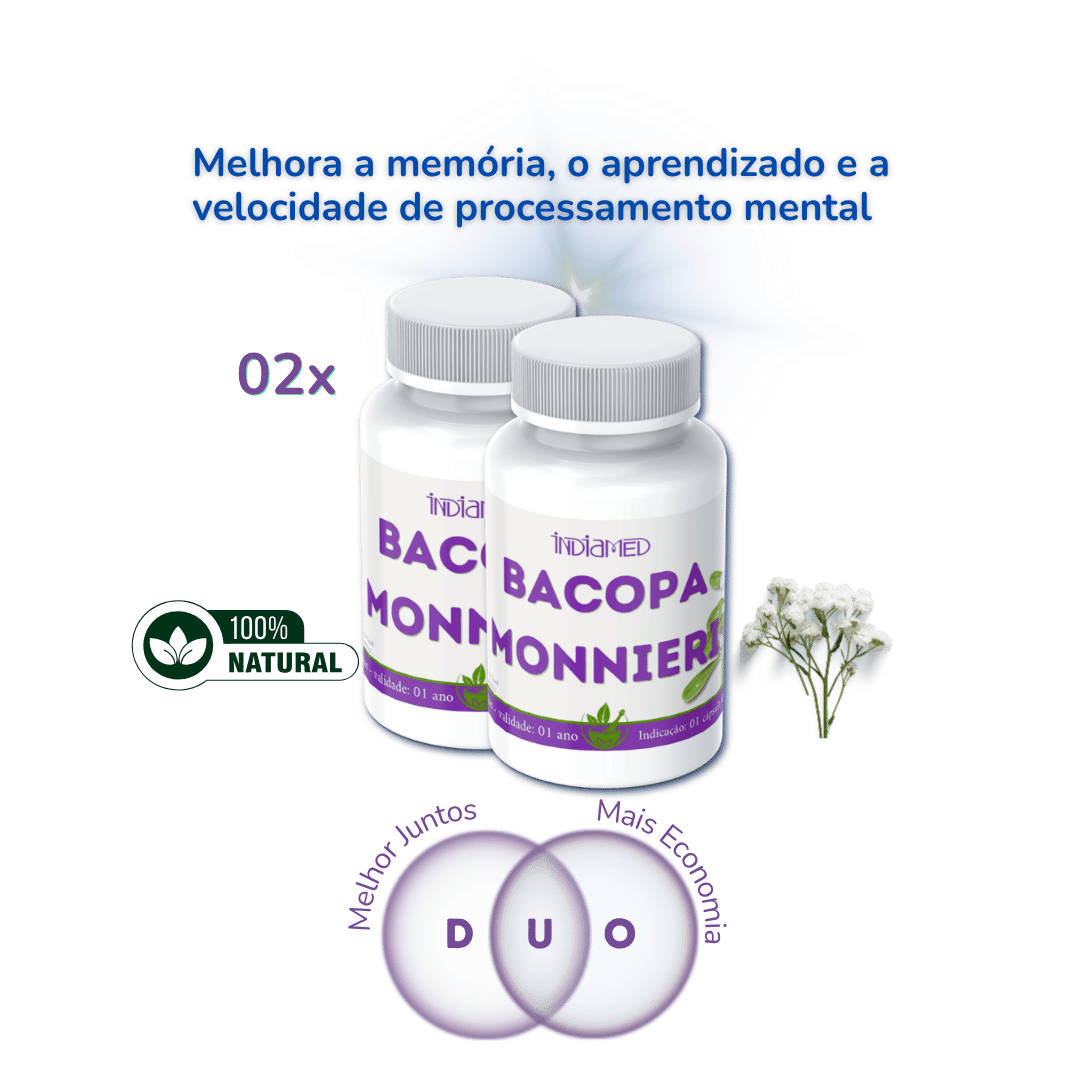 Duo Bacopa Monnieri Cápsulas — memória e foco ayurvédico Indiamed