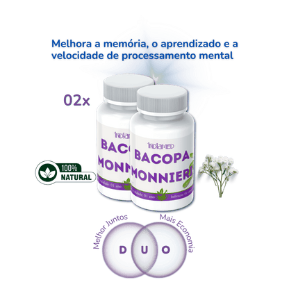 Duo Bacopa Monnieri Cápsulas — memória e foco ayurvédico Indiamed