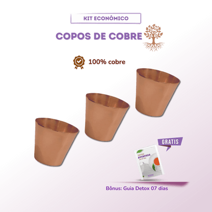 Kit com 03 Copos 100% Cobre